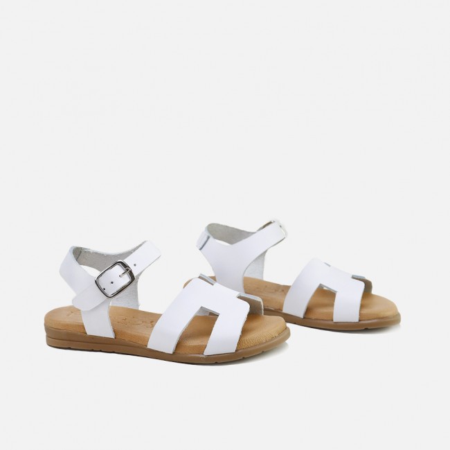 WHITE RAW LEATHER GEL SANDALS
