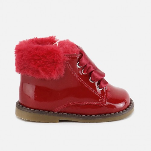 RED PATENT FUR BOOTIE CUTE...
