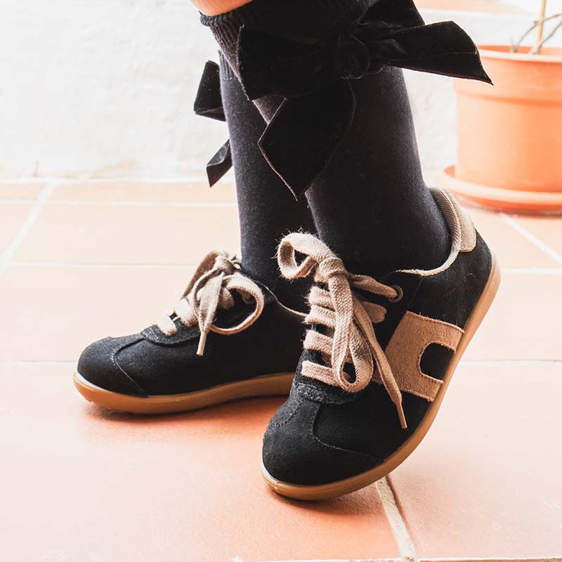 Black suede trainers, a comfortable and fashionable off-road shoe
