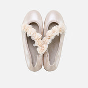 Cross Strap Ballerinas Pink Flowers