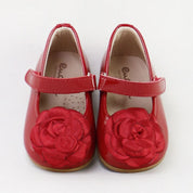 Mary Janes Flower Patent Leather Red Cute